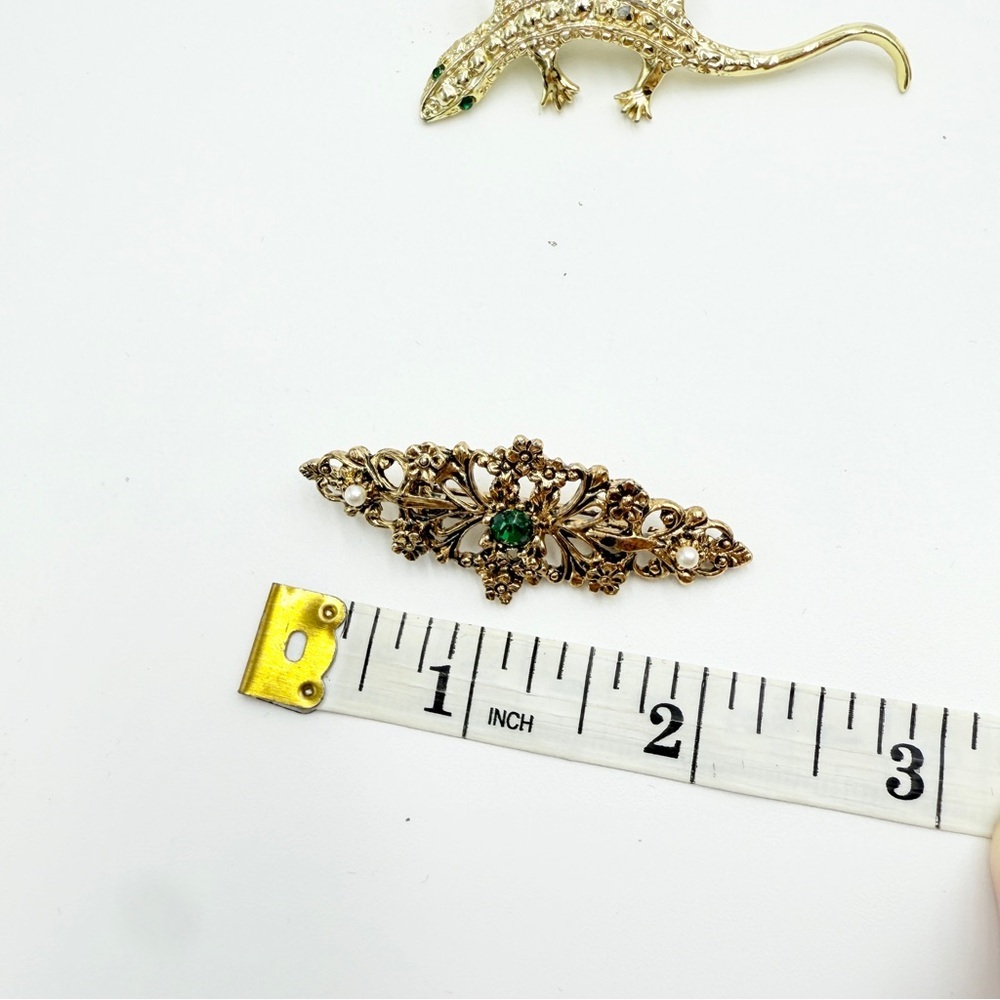 Gerry’s Vintage Gold Tone 3 Brooch Sets Lizard Leaf Floral Rhinestone Pearl Pins - Picture 13 of 13